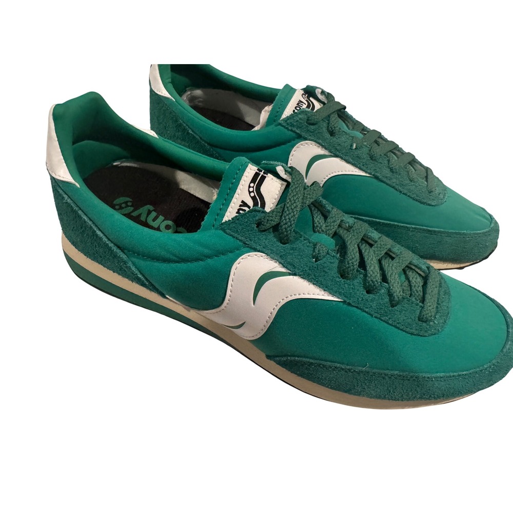 Saucony Bullet Mens Green White Suede Nylon Retro Low Top Sneakers Size 13